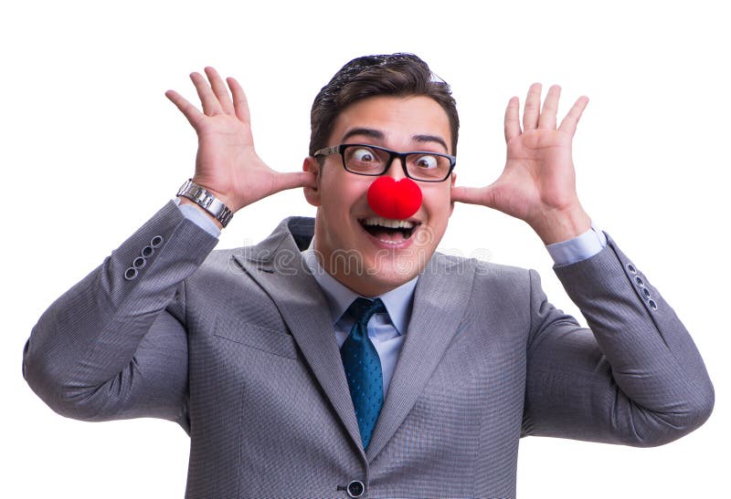 Funny clown businessman on white background stock photos.