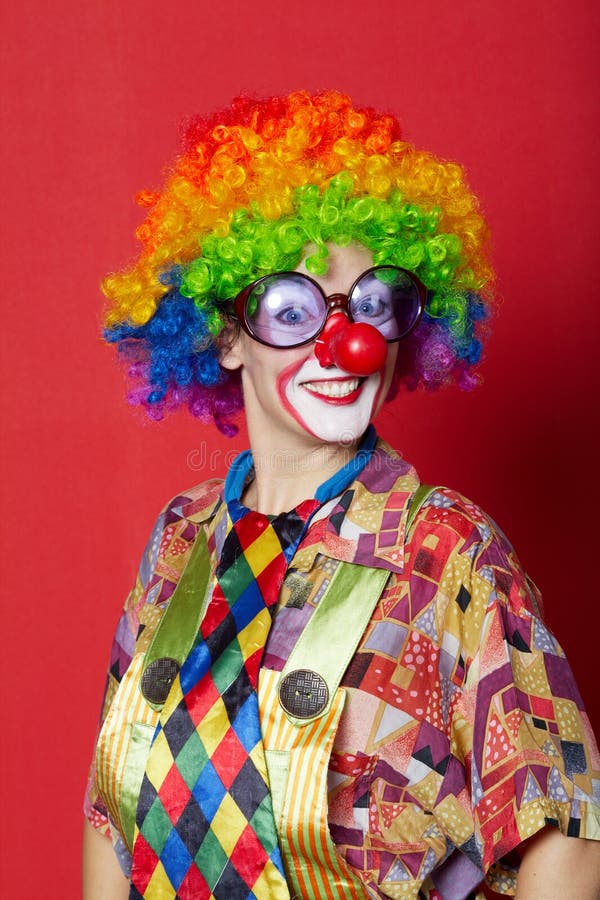 Funny Clown With Colorful Umbrella Stock Image - Image of closeup ...