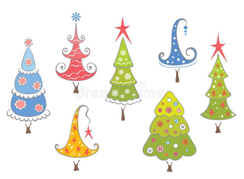 Funny collection of Christmas trees vector illustration Funny collection of Christmas trees vector illustration
