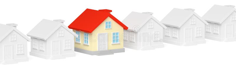 Funny colorful unique house in row of gray houses stock illustration