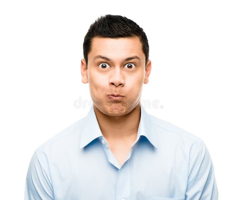 Funny crazy face man mixed race latino stock images
