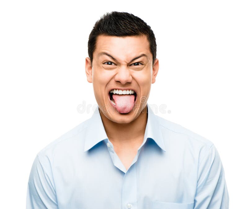 Funny crazy face man mixed race latino stock photo