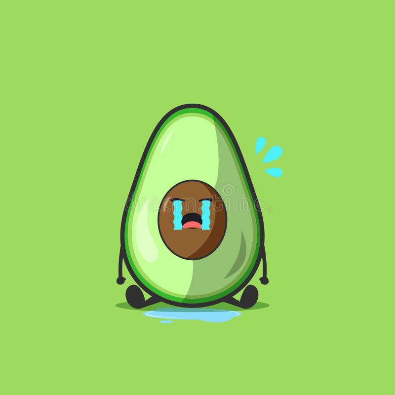 Funny Cute Avocado Character. Vector Flat Avocado Cartoon Character Crying.  Isolated on Green Background Stock Vector - Illustration of isolated,  fruit: 187990396