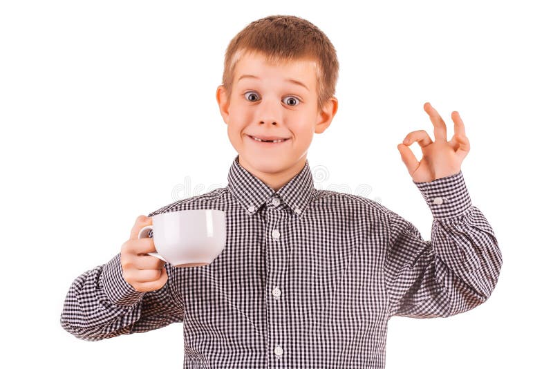Funny Cute Boy with White Cup of Tea Stock Image Image of white