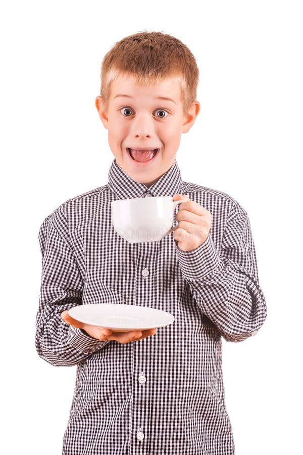 Funny Cute Boy with White Cup of Tea Stock Image Image of drink