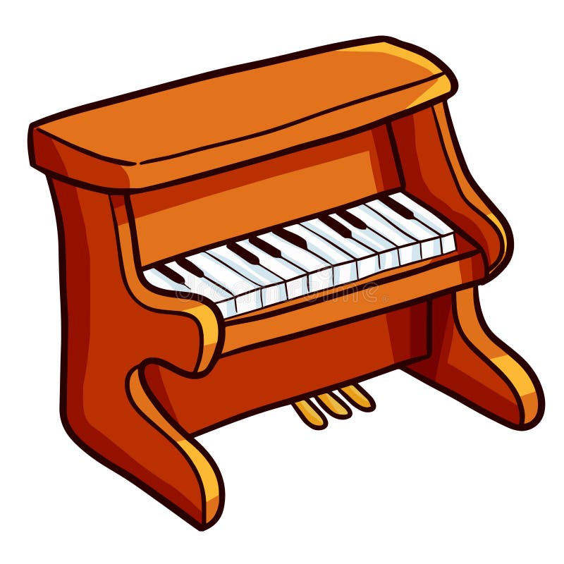 Funny and Cute Brown Old Piano in Cartoon Style - Vector. Stock Vector