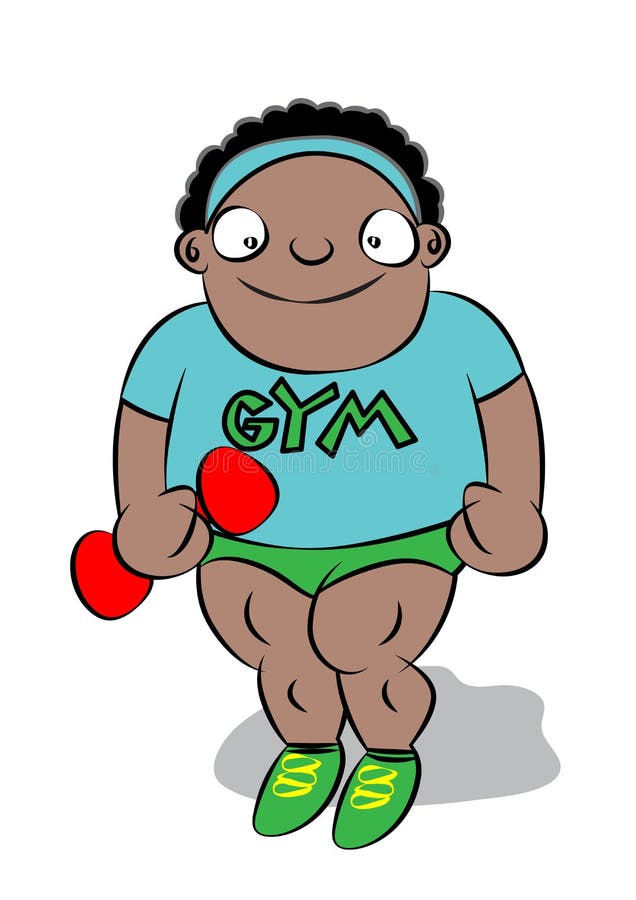 Funny cute chubby black boy at school gym royalty free illustration