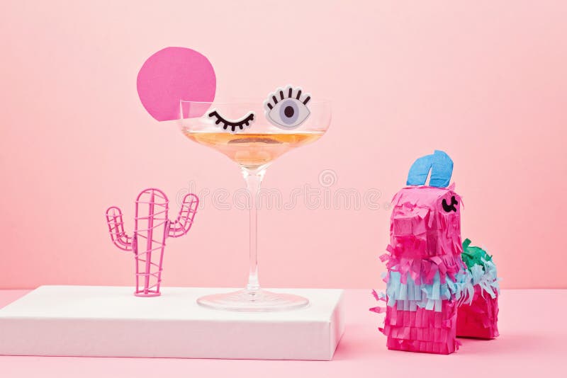 Funny cute cocktail glass with eyes. Party, fun, drinking, celebration concept
