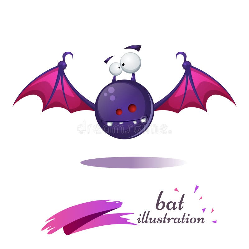 Funny, cute, crazy cartoon bat. Fear and horror illustration.