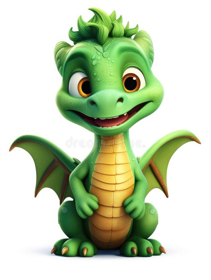 Funny cute green dragon vector illustration