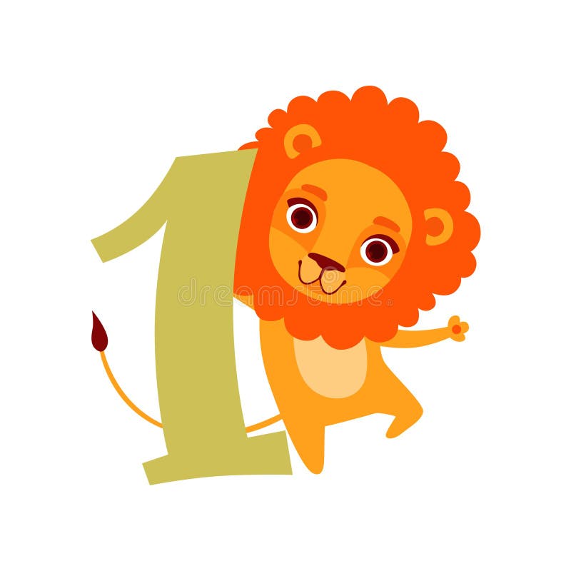 Funny Cute Lion Animal and Number One, Birthday Anniversary, Learn To Count  Concept Cartoon Vector Illustration Stock Vector - Illustration of  celebrate, education: 109364213