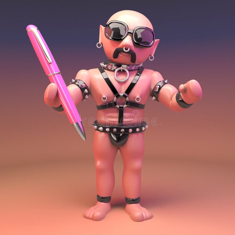 Funny 3d Gay Leather Fetish Cartoon Character in Bondage Outfit Holding a  Pink Pen, 3d Illustration Stock Illustration - Illustration of bodybuilder,  domination: 156629655