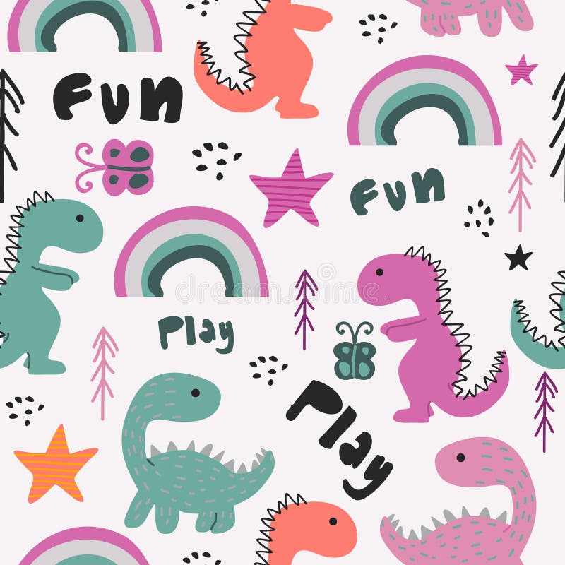 Funny dinosaur hand drawn scandinavian pattern stock illustration