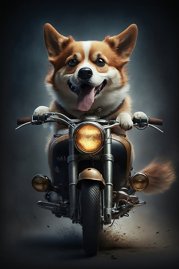 Funny Dog Rides a Motorcycle Stock Illustration Illustration of