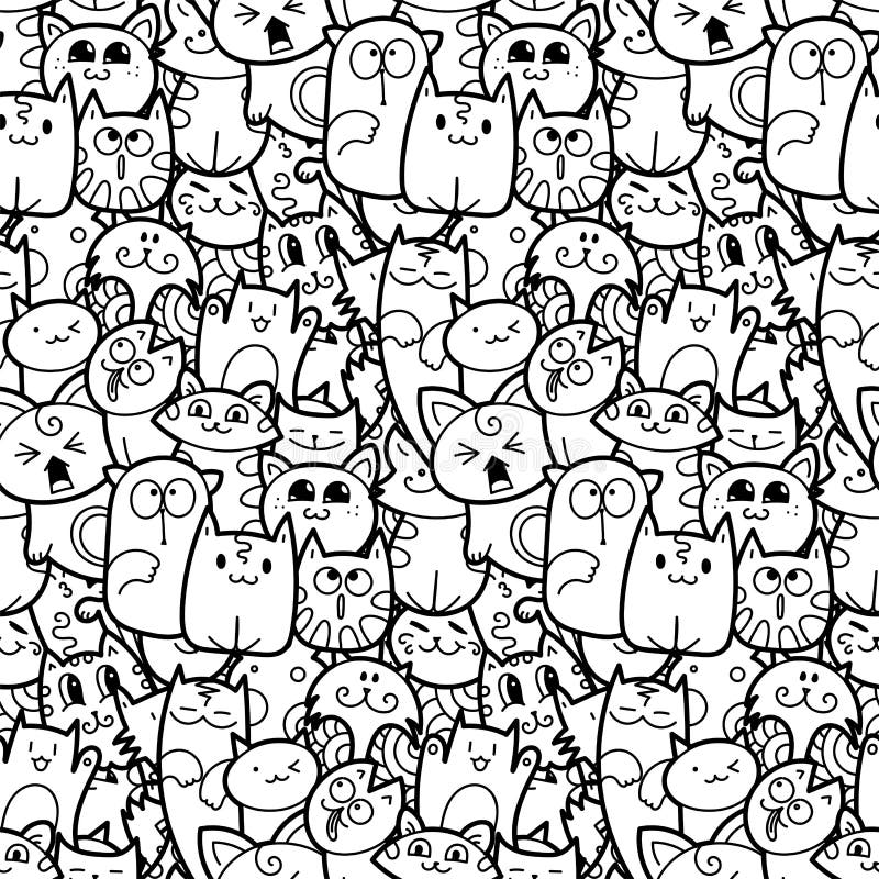 Funny Doodle Cats And Kittens Seamless Pattern For Prints Designs And