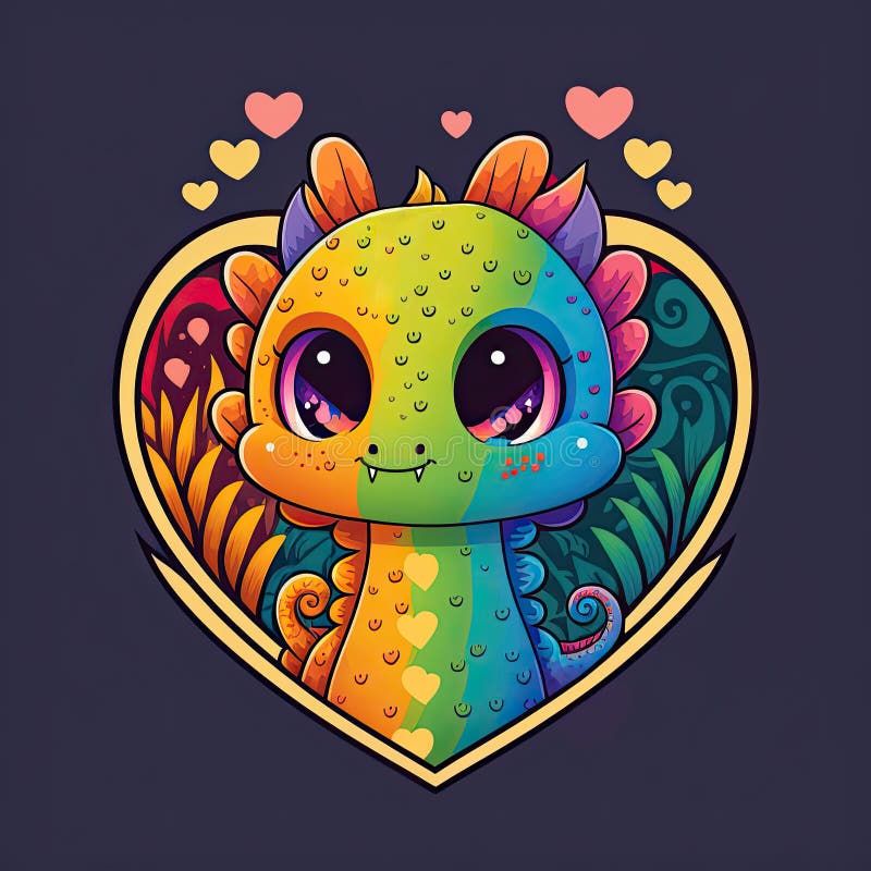 Funny dragon inside a heart