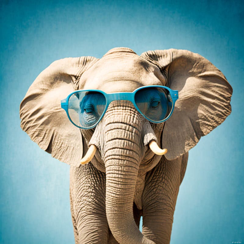 Funny Elephant in Sunglasses Closeup, Generative AI Stock Illustration