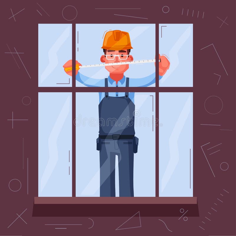 Funny Engineer is Measures a Window. Employee is Working Stock Vector -  Illustration of engineering, flat: 124967250