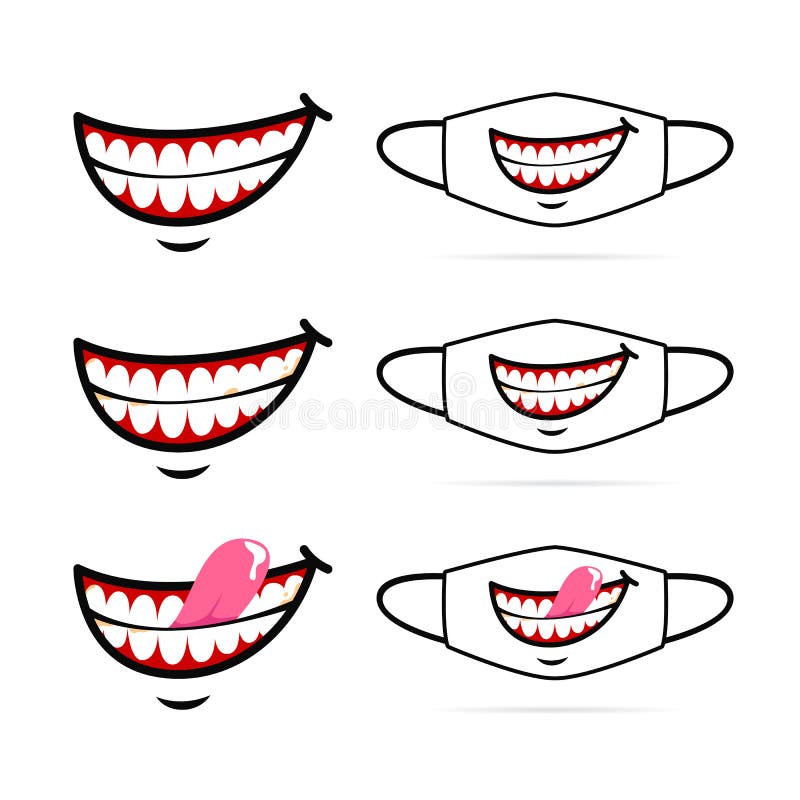 Funny Evil Smile With Show Teeth Cartoon Face Mask Design Set Stock Vector Illustration Of Epidemic Design