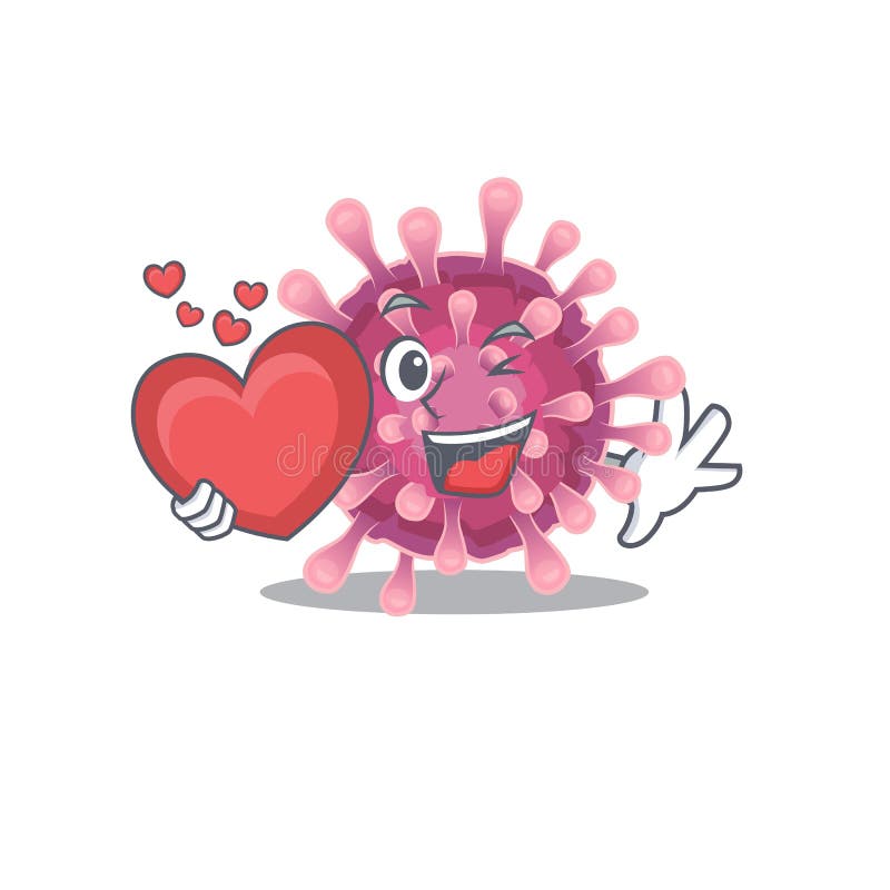 Funny Face Corona Virus Cartoon Character Holding a Heart Stock Vector ...