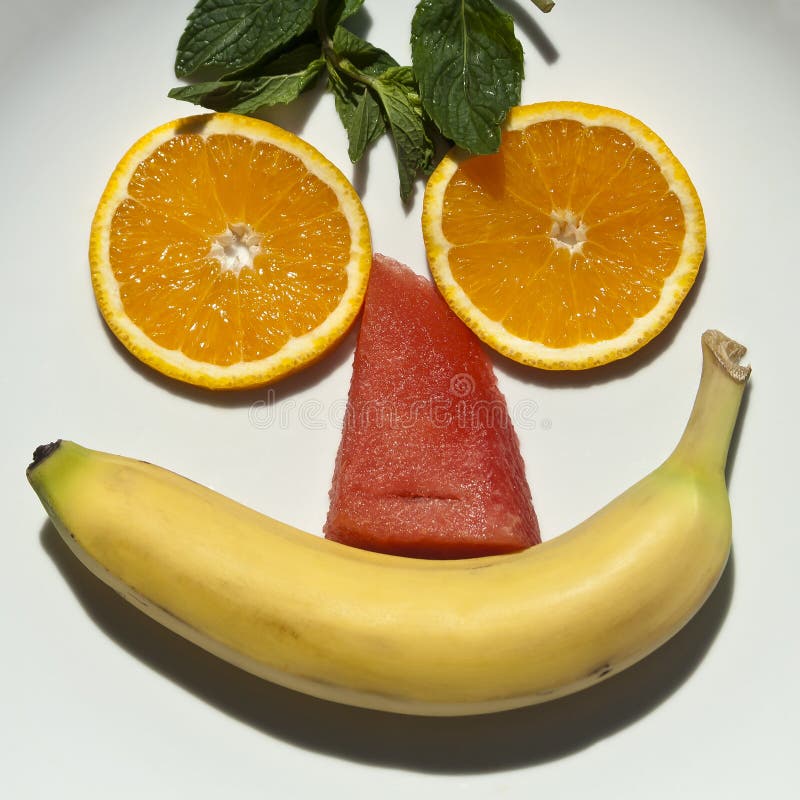 Funny Face Made from Fruits Stock Image - Image of banana, imitation:  187430173