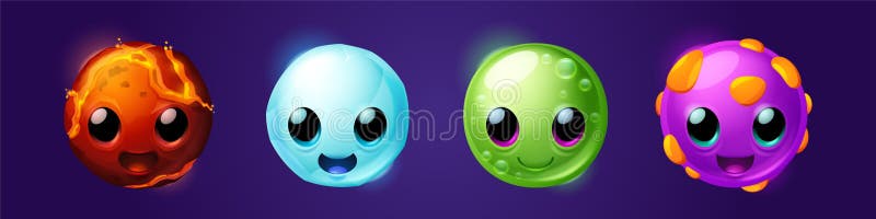 Funny fantasy round monsters for game stock illustration