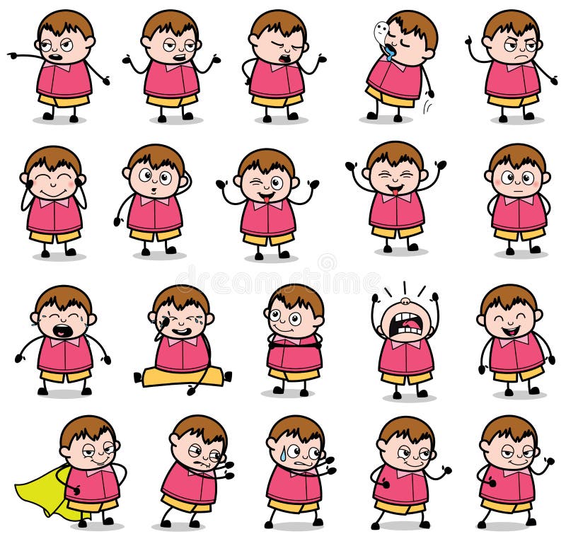 Funny Fat Boy Character Poses Set of Concepts Vector Illustrations