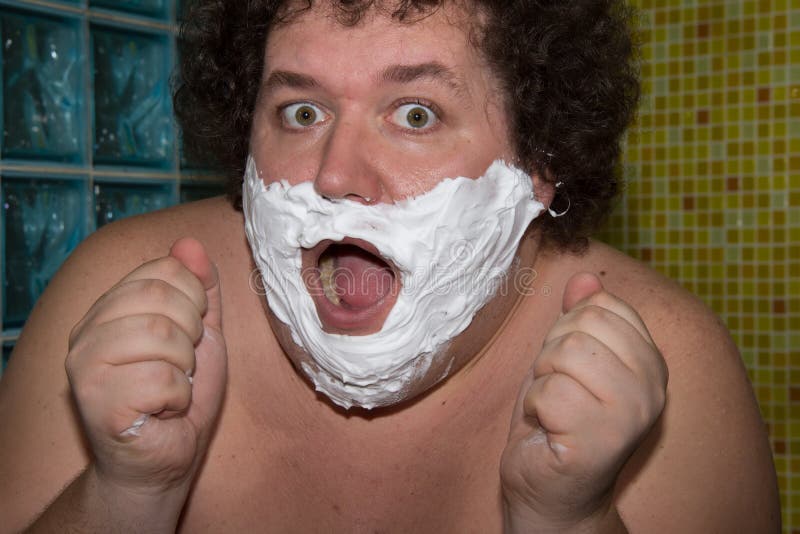 Funny Fat Guy and Shaving Foam Stock Image - Image of funny, people:  114846799