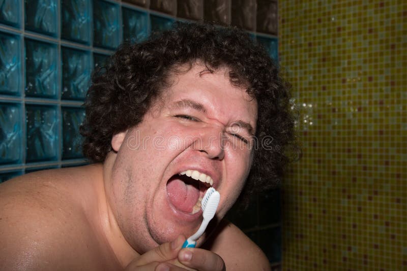 Funny Fat Guy and Toothbrush Stock Image - Image of crazy, bizarre:  114846745