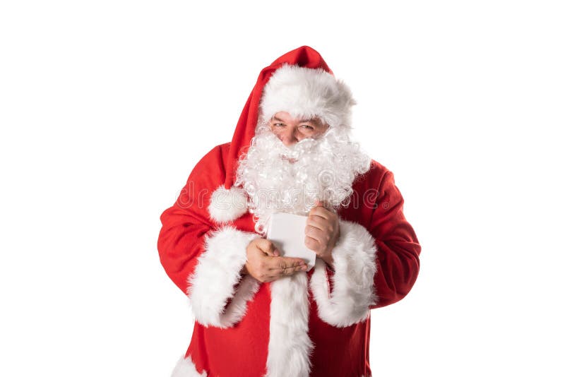 Funny Fat Man in Santa Costume. Christmas and New Year Stock Photo Christmas Costume Funny