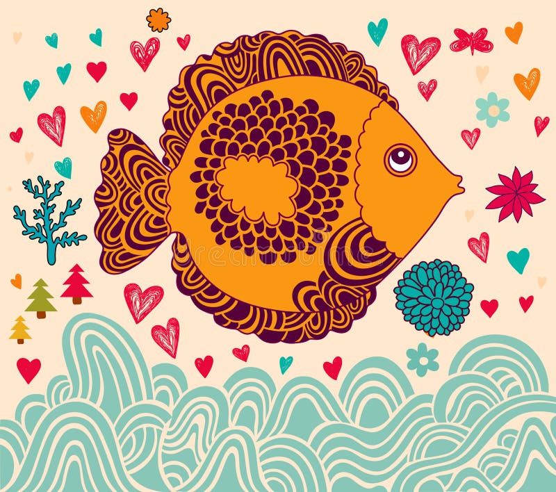 Cartoon illustration with funny fish