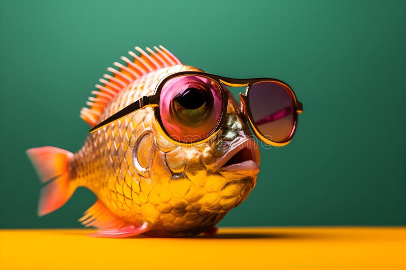 Funny Fish Wearing Sunglasses in Studio with a Colorful and Bright