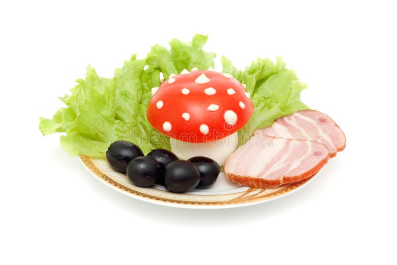 Funny food - mushroom is made from egg, tomato