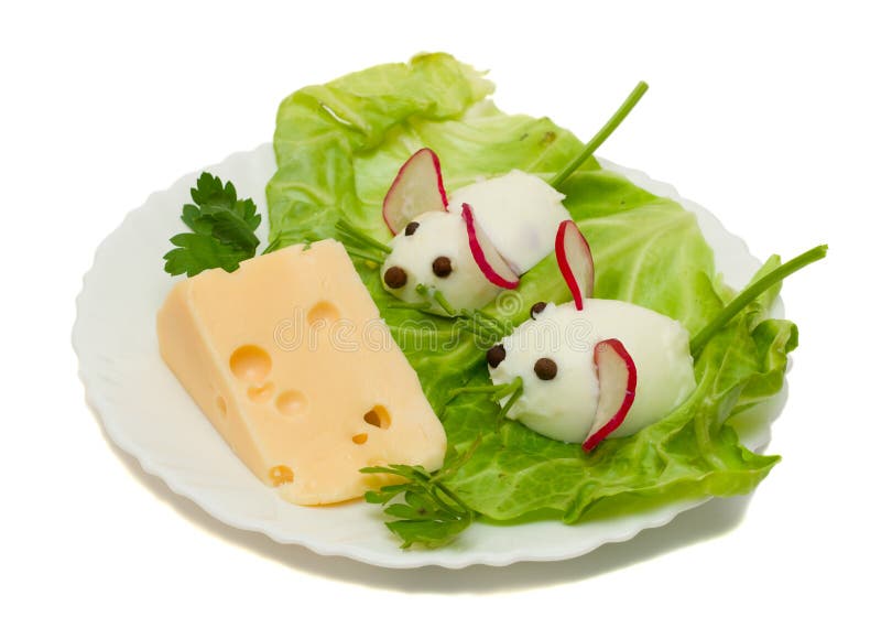 Funny food - two mouse and cheese royalty free stock photos