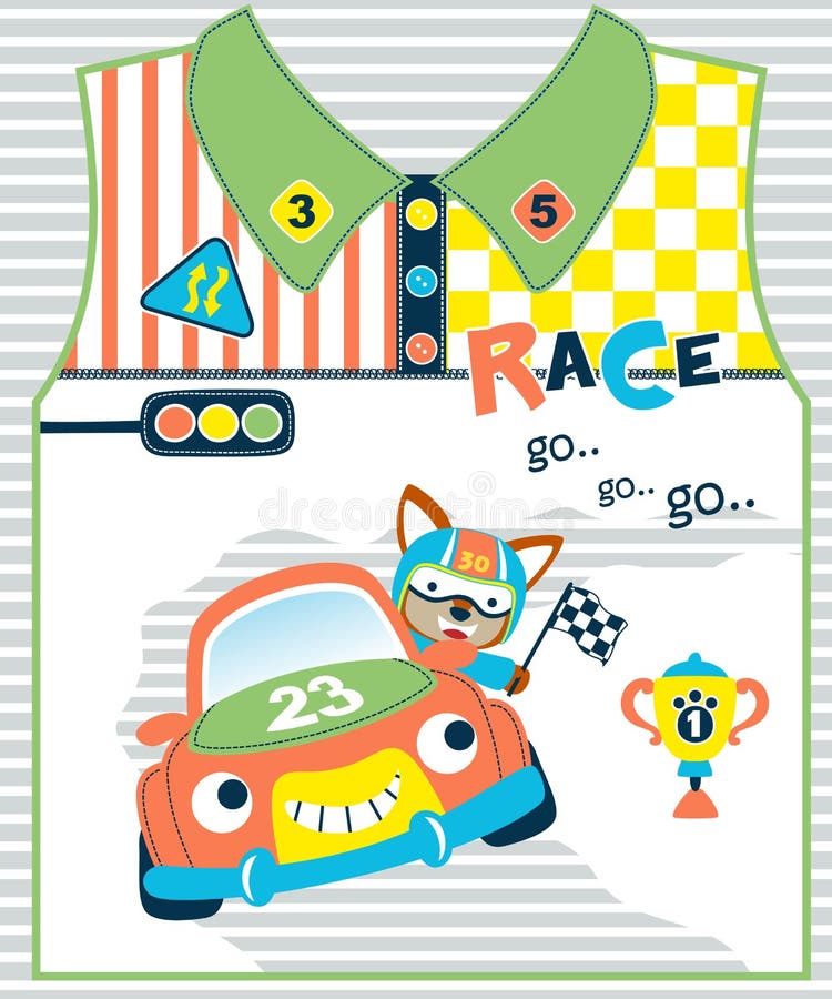 Car Racing Cartoon with Lion Stock Vector - Illustration of graphic