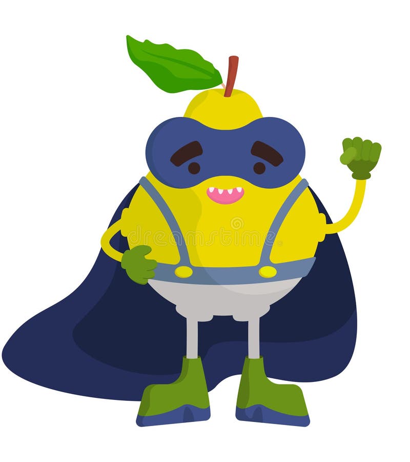 Fruit Superhero, Cartoon Pear Super Hero Guardian Stock Vector