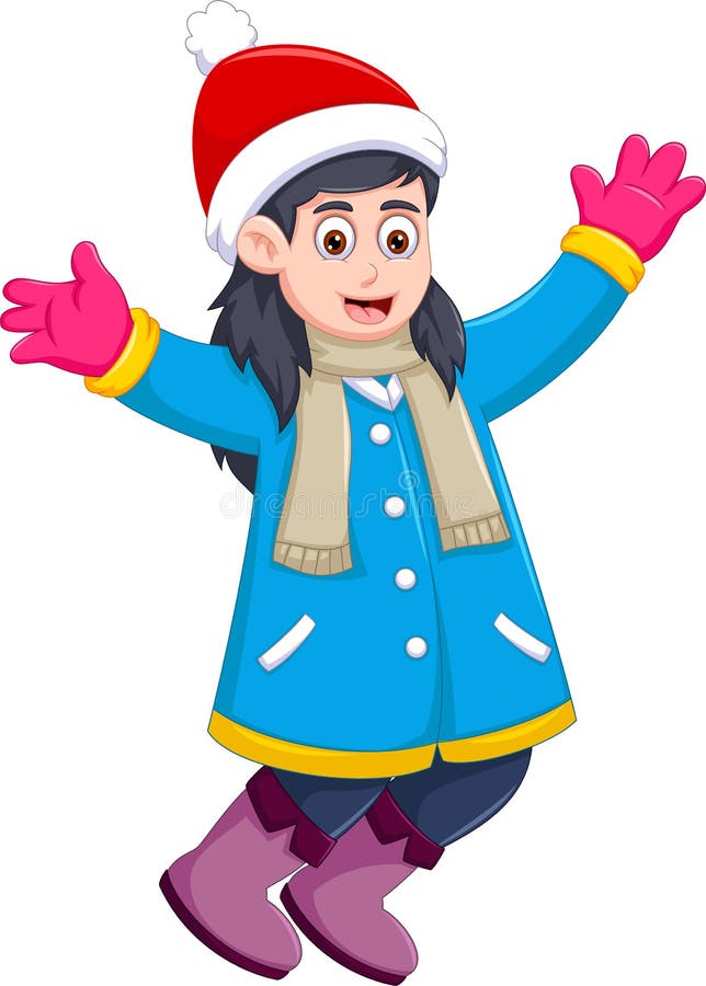 Funny Girl Cartoon Wearing Winter Clothes Stock Illustration ...