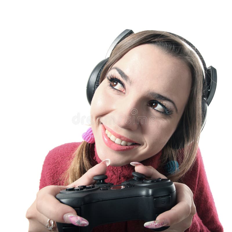 Funny girl play videogame