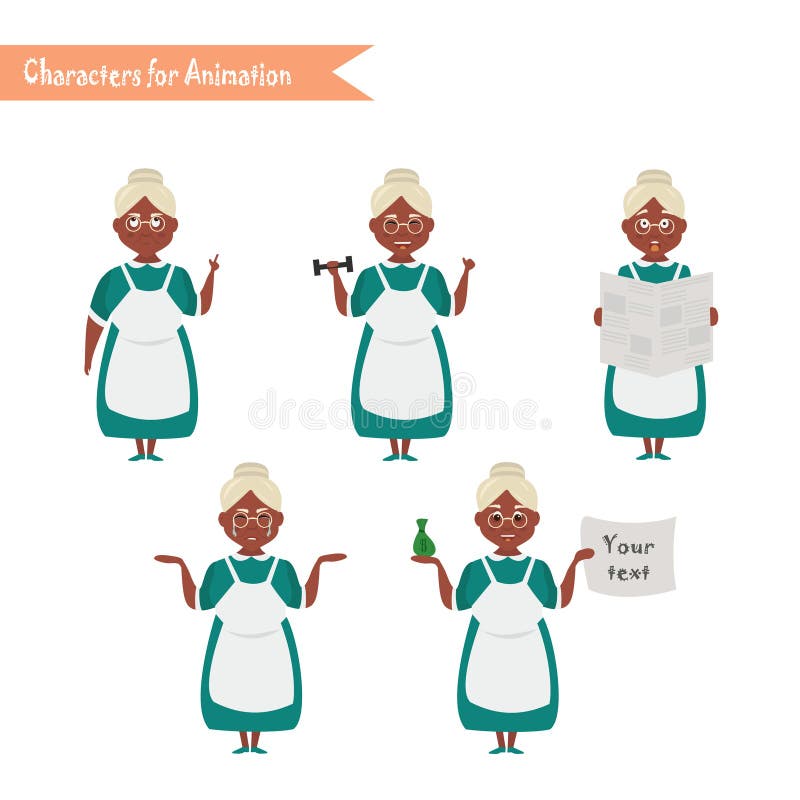 Funny Grandmother housewife cartoon. vector illustration.