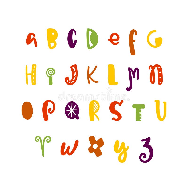 Funny Hand Drawn Colorful Alphabet Stock Vector - Illustration of ...