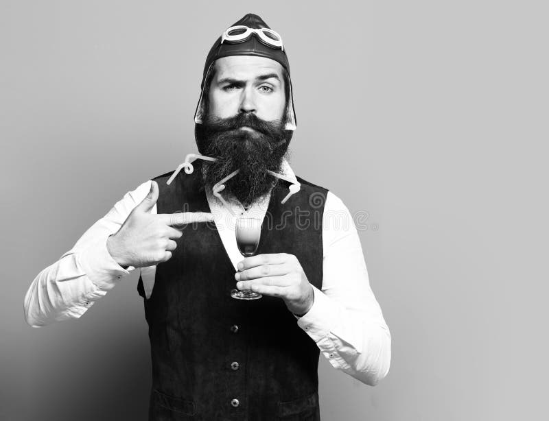 Funny Handsome Bearded Pilot Or Aviator Man With Long Beard Stock Photo ...