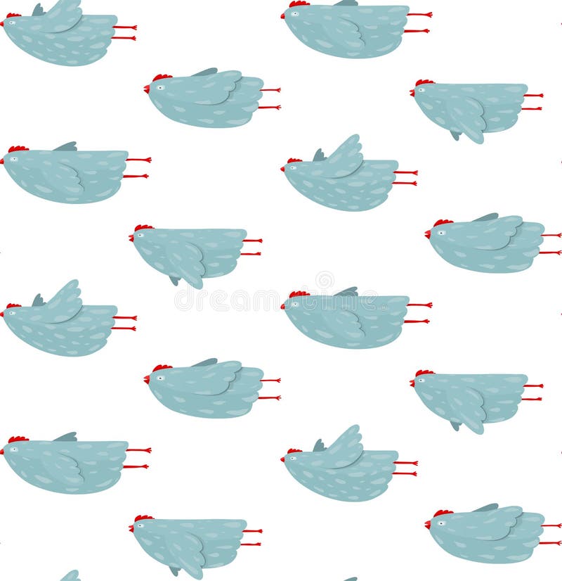 Funny Hen Flying Seamless Pattern Background