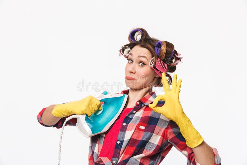 Funny Housewife With Curlers In Hair Stock Photo - Image of clear, real ...