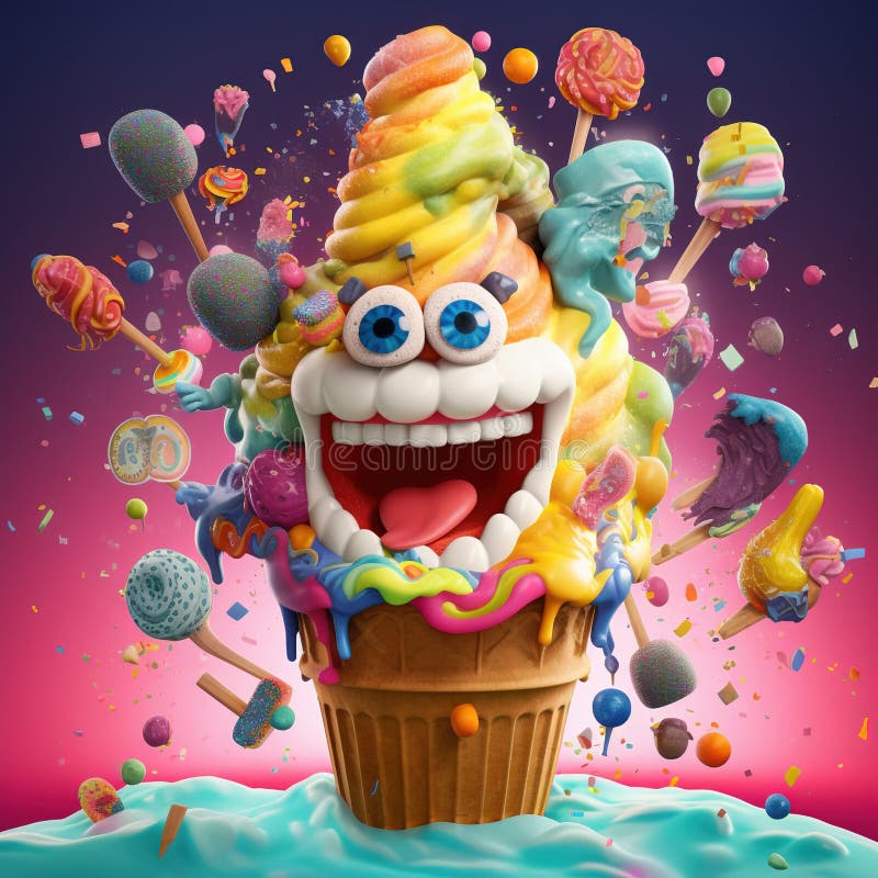 Funny Ice Cream.Melting Ice Cream Cone. Ice Cream Cone.concept Stock