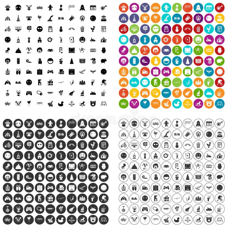 100 funny icons set vector variant