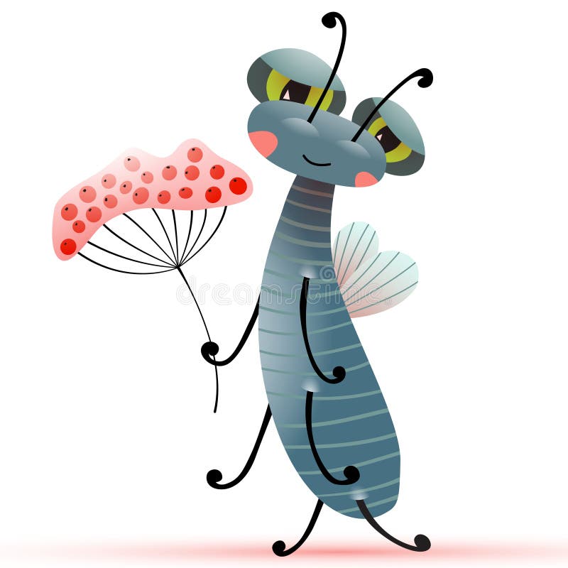 Funny insect with a branch of berries royalty free illustration