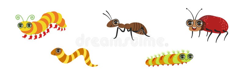 Funny Insect and Crawling Creature with Large Eyes Vector Set royalty free illustration