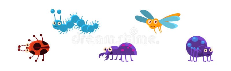 Funny Insect Small Crawling Animal Vector Set royalty free illustration