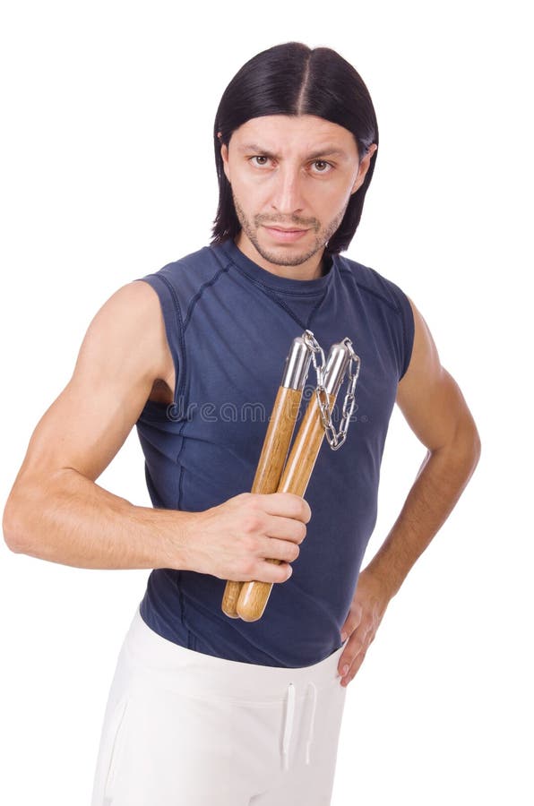 Funny Karate Fighter with Nunchucks Stock Photo Image of funny