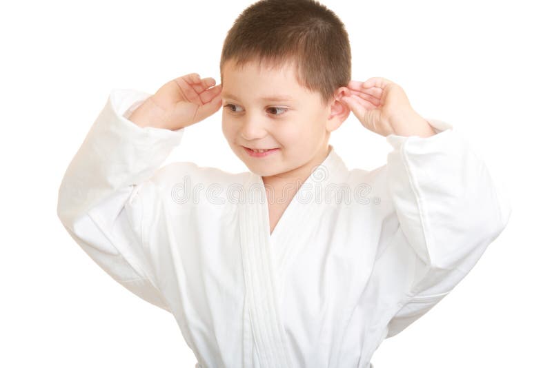 Funny Karate Kid Touching Ears Stock Photo Image 12041142
